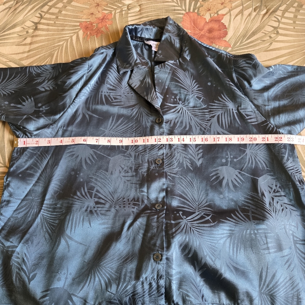 3/$25 Nicole Miller New York Pajama Short Set Sleepwear Satin Finish Floral Teal - Picture 6 of 10
